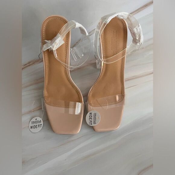 Truffle Collection Women's Clear Crystal Heeled Block Sandals Square Toe - Picture 4 of 8